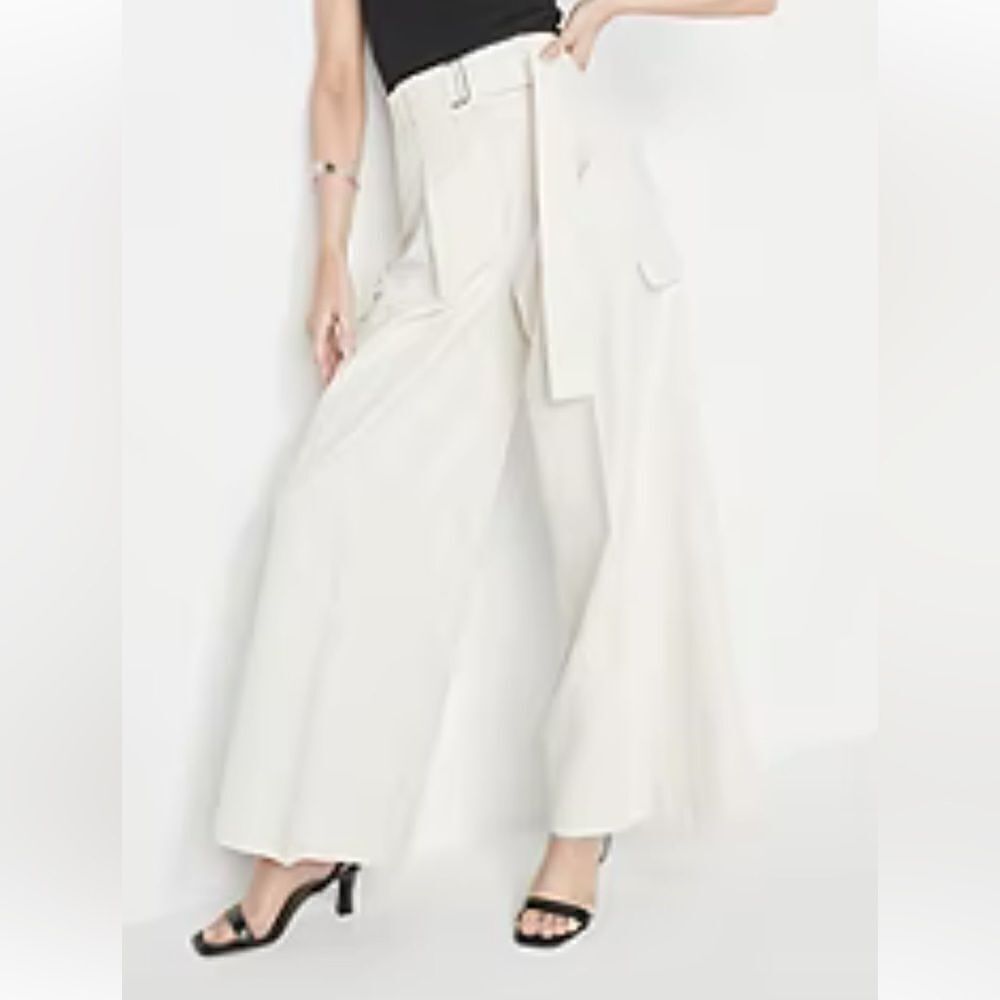 WORTHINGTON Ivory Linen blend wide palazzo cargo pants sz 10